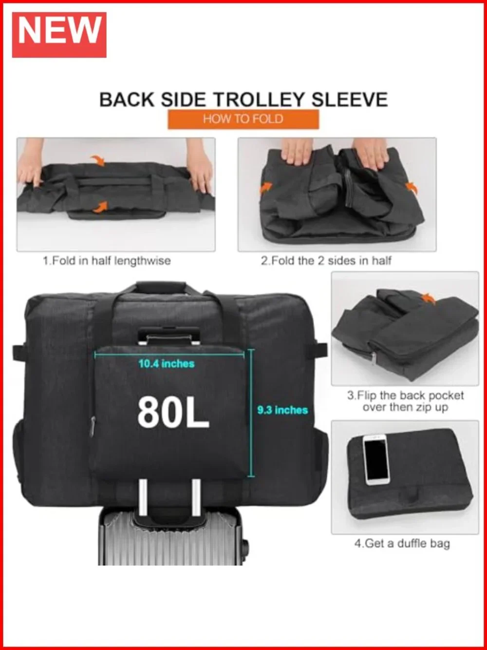 Large Travel Duffle Bag 80L Foldable Waterproof Weekender Gym Bag with Shoe